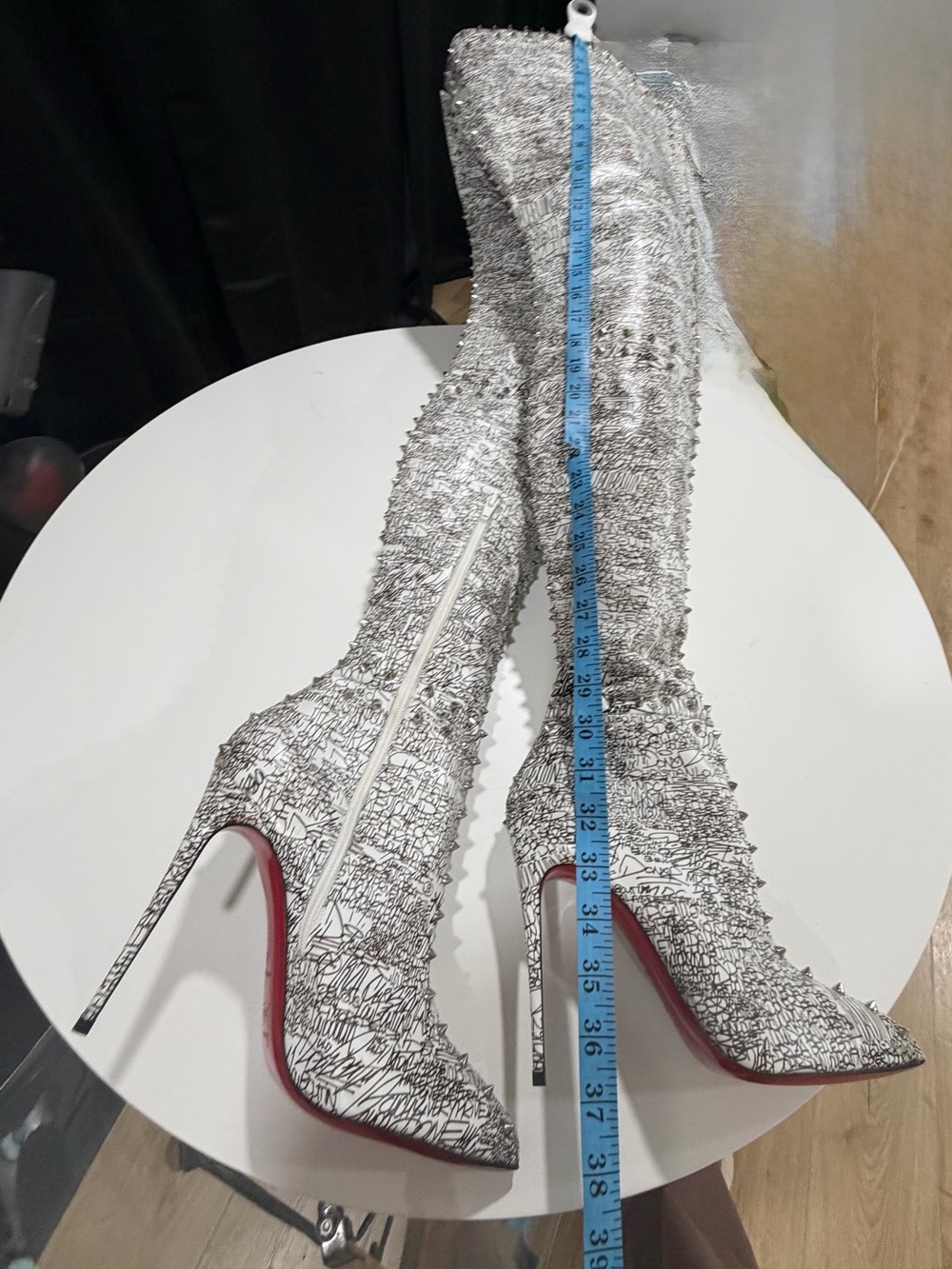 Christian Louboutin Metrolisse black white thigh high boots women's 9 or 40 - Picture 6 of 16